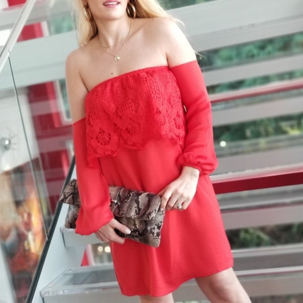 GLAM DOLLZ Red Off Shoulder Dress